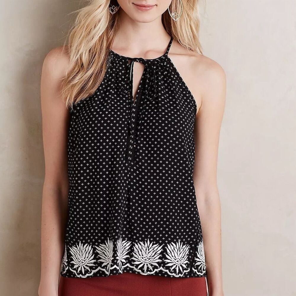 Ranna Gill Women's Halter Blouse Black Embroidered Camisole, XS